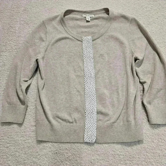 Banana Republic Cardigan Sweater Beige Size L Beaded Front Clean Girl - Picture 1 of 13